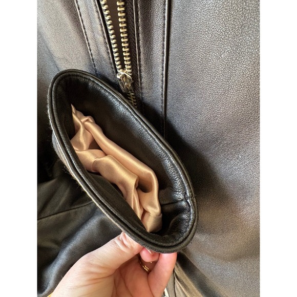 Y2K Guess Black Leather Moto Jacket Ribbed Collar Double Zip - Medium - Picture 7 of 9